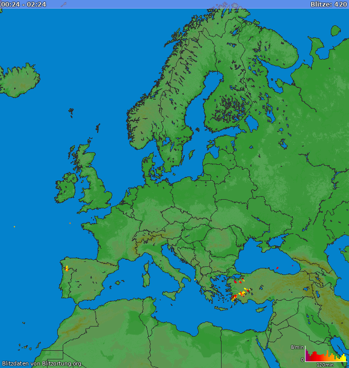 Mappa dei fulmini Europa 24.04.2024 22:54:55