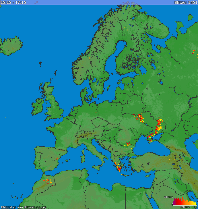 Mappa dei fulmini Europa 27.07.2024 16:25:02